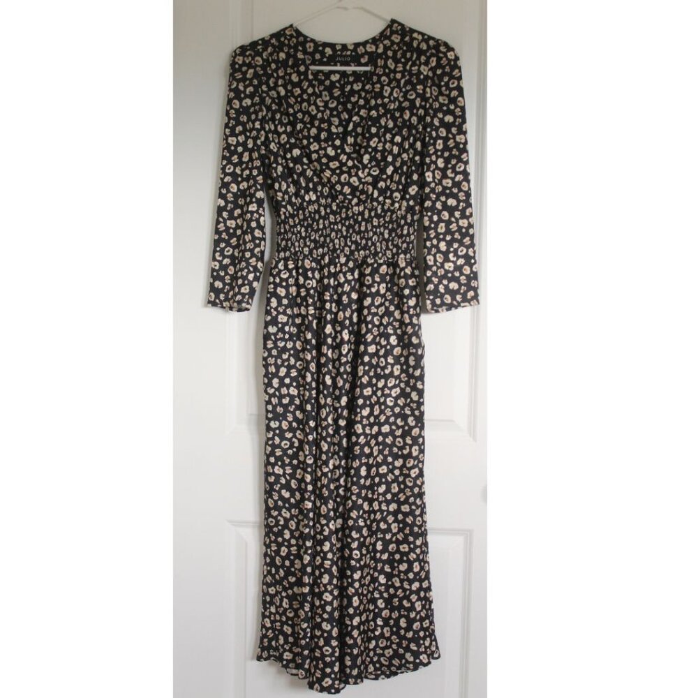 Julio Black Maxi Dress Faux wrap Sz 4 Smocked Waist whimsigoth Baddie
